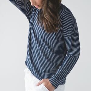 lululemon Cruiser Striped Long Sleeve 6 Blue White Pima Cotton Casual Basic